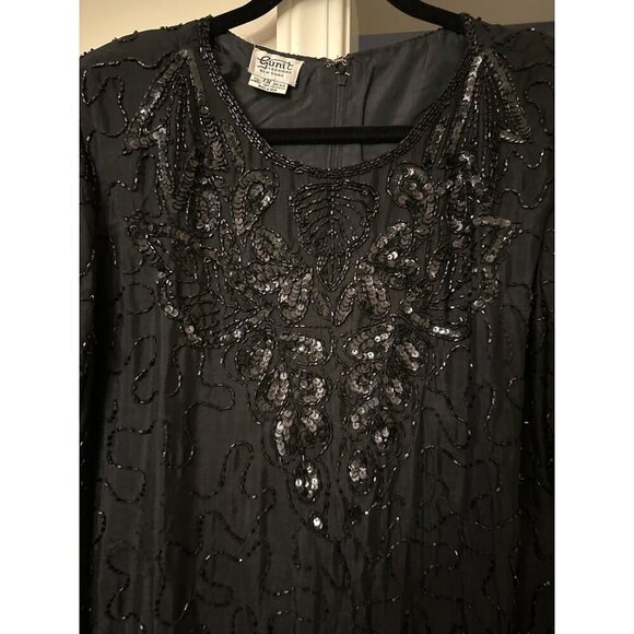 Gunit Fashions New York 1X Black Silk & Polyester Beaded Sequin Dress - Picture 2 of 5